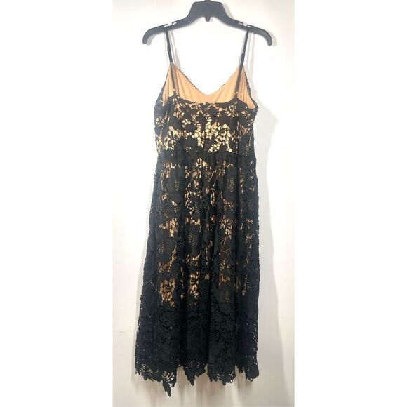 5 Twelve Black Floral Lace Over Nude Long Dress Spaghetti Straps V Neck Women 10 - Picture 2 of 3